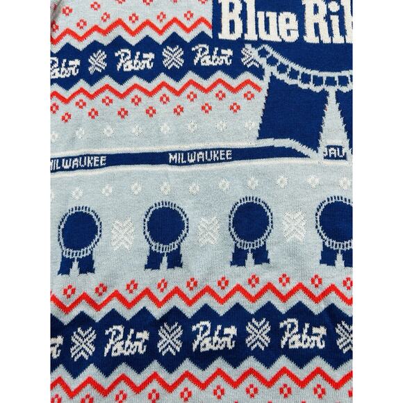 Pabst Blue Ribbon Sweater Mens Size Large Christmas Holiday Fair Isle Knit X-Mas - Picture 4 of 7